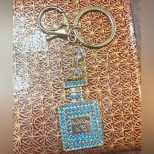 NWT Gold and Blue Sparkly Parfum No. 5 Keychain